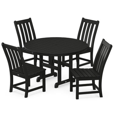 POLYWOOD Vineyard 5-Piece Round Side Chair Dining Set - Black